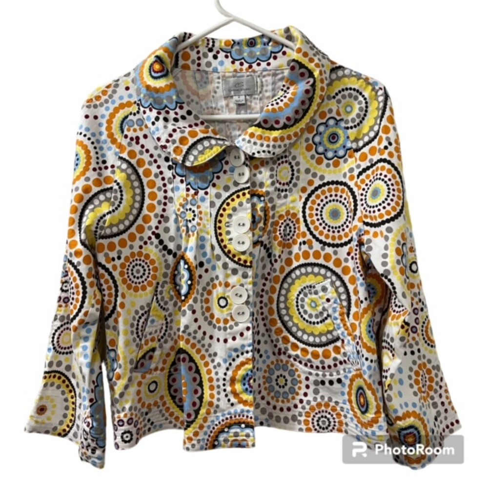 Casual Studio Jacket Womens Med Multicolor Paisley Medallion Cotton Boho Blazer